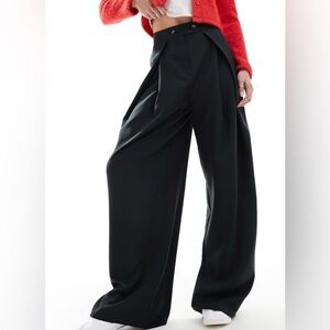 NWT ASOS DESIGN FOLD FRONT WIDE LEG PANTS IN BLACK SZ 12 ON TREND FRONT POCKETS
